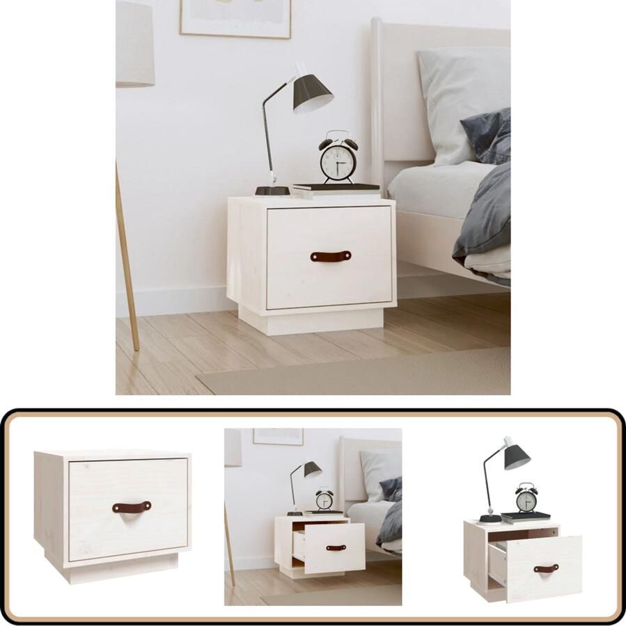 VidaXL Nachtkastje Massief Grenenhout Wit Nachtkastje Houten Nachtkastje Massief Hout Grenenhout Meubels Witte Nachtkastje Slaapkamermeubelen Woonaccessoires Vintage Stijl Landelijke Stijl