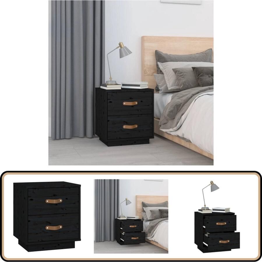VidaXL Nachtkastje Massief Grenenhout Zwart Nachtkastje Houten Nachtkastje Met Lade Zwarte Nachtkastje Salontafel Bijzettafel Kamermeubel Interieurdecoratie Slaapkamervloerisolator