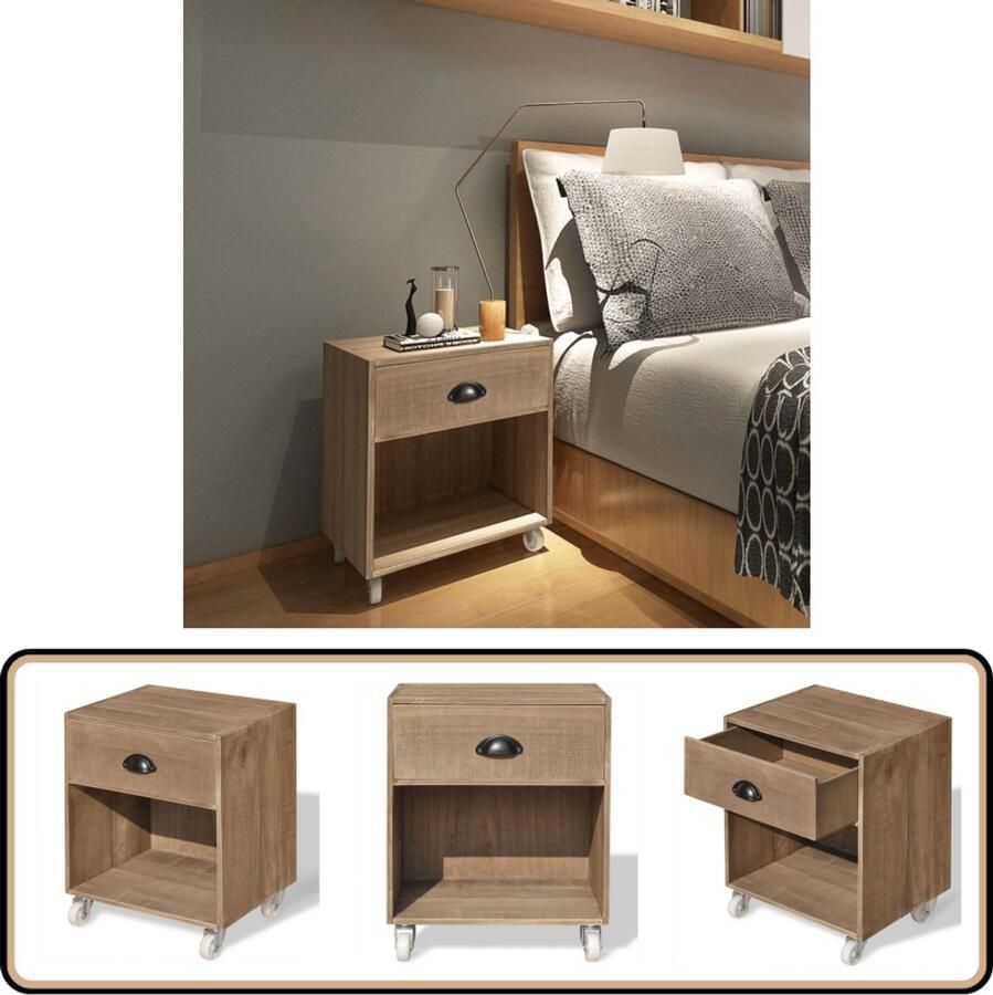 VidaXL Nachtkastje Massief Hout Bruin 38x31 5x46 5 cm Nachtkastje Slaapkamer Meubilair Houten Kasten Bruine Kast Met Lade