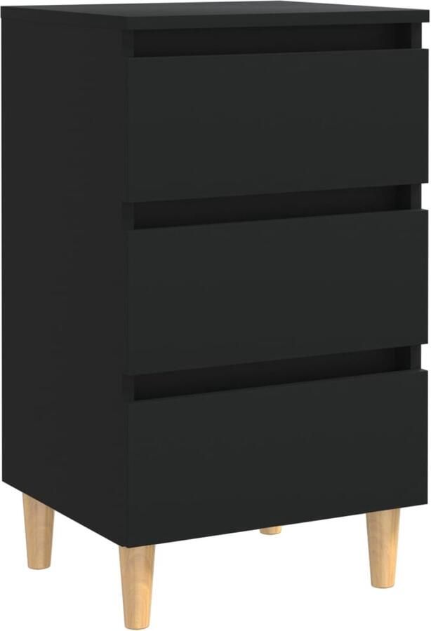 VidaXL Nachtkastje Massief Houten Poten Zwart Nachtkastje Scandinavisch Design Zwarte Nachtkast Bedkastje Meubilair Slaapkamer Opbergruimte Lade Kast Minimalistisch Meubel Modern Nachtlampje Woonaccessoires