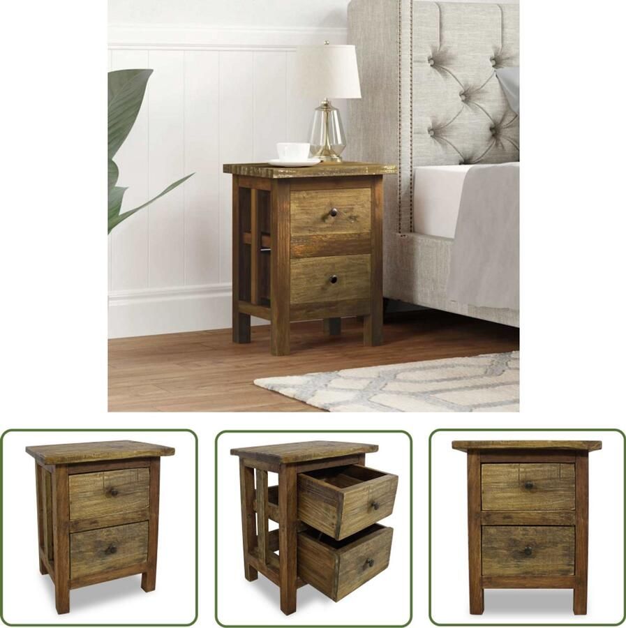 VidaXL Nachtkastje Massief Mahoniehout 40x30x51 cm Nachtkastje Vintage Meubels Houten Meubel Industriële Stijl Rustic Interieur Slaapkamer Accessoires Bergruimte Designkast