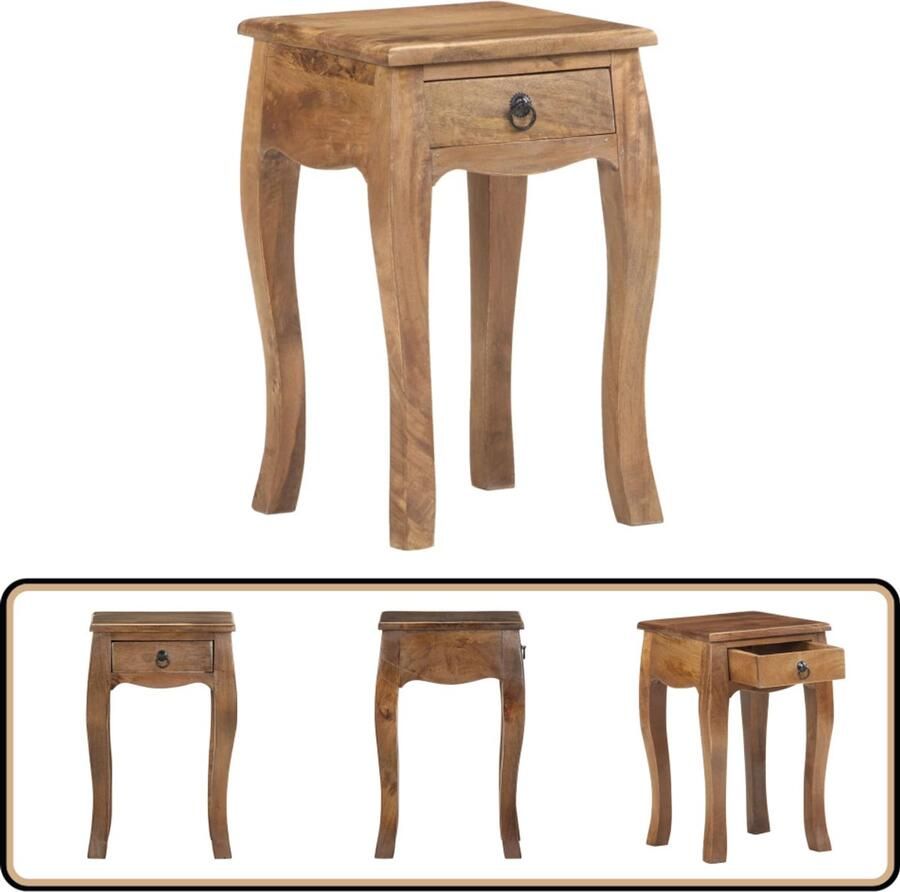 VidaXL Nachtkastje Massief Mangohout 28x28x46 cm Nachtkastje Mangohout Landelijk Rustic Meubilair Slaapkamer