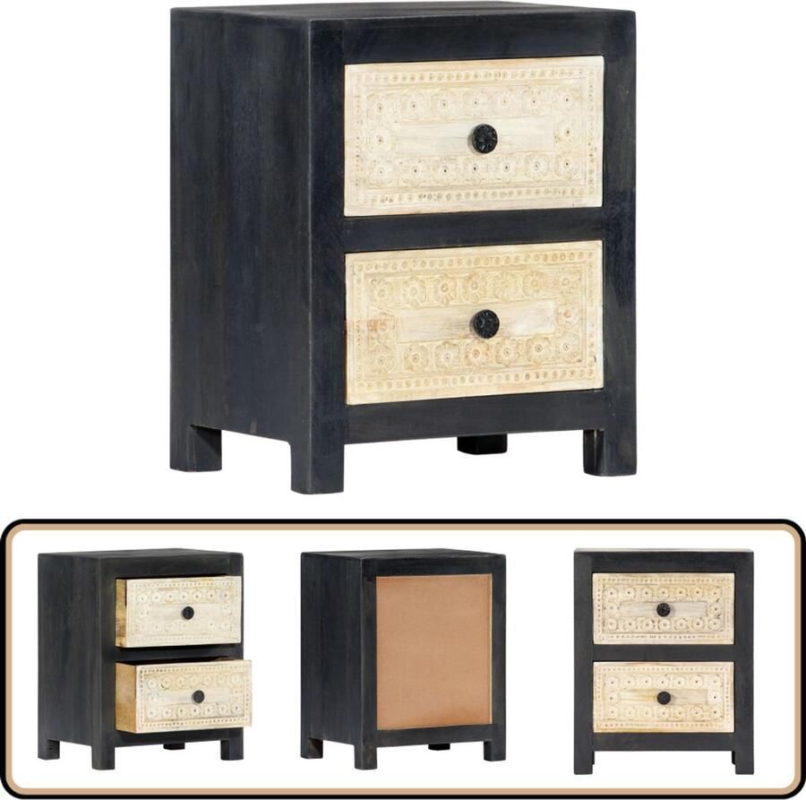 VidaXL Nachtkastje Massief Mangohout 40x30x50 cm Nachtkastje Mangohout Meubilair Slaapkamer Design Meubel Grijze Kamerdecoratie