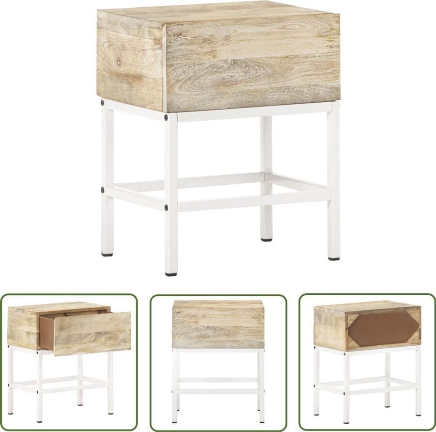 The Living Store Massief mangohouten nachtkastje 40 x 30 x 50 cm Rustieke charme Nachtkastje Mangohout Rustic Industrieel Design Slaapkamermeubel - Foto 2