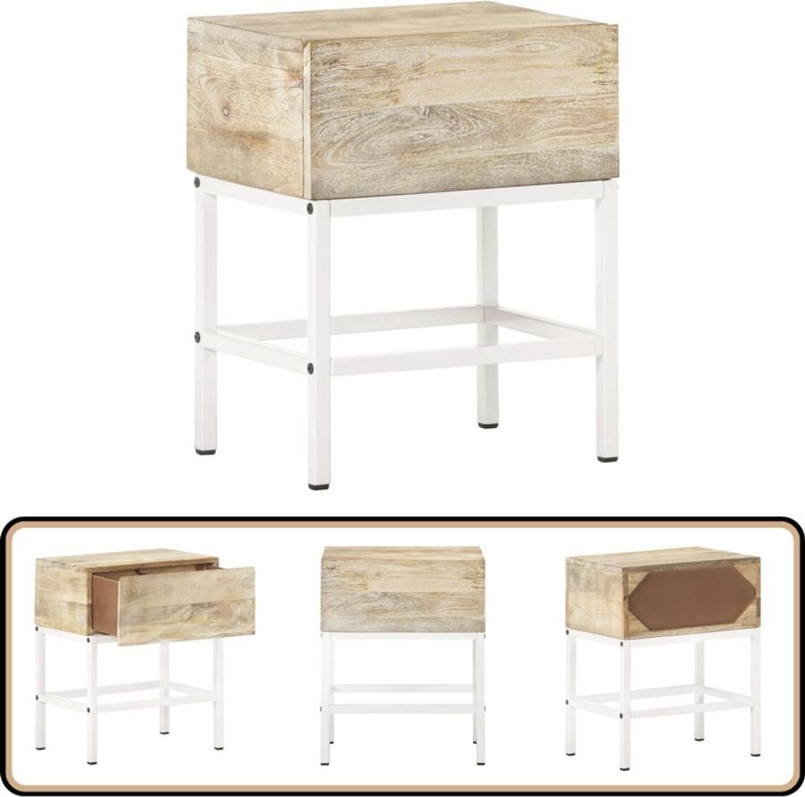 The Living Store Massief mangohouten nachtkastje 40 x 30 x 50 cm Rustieke charme Nachtkastje Mangohout Rustic Industrieel Design Slaapkamermeubel - Foto 3