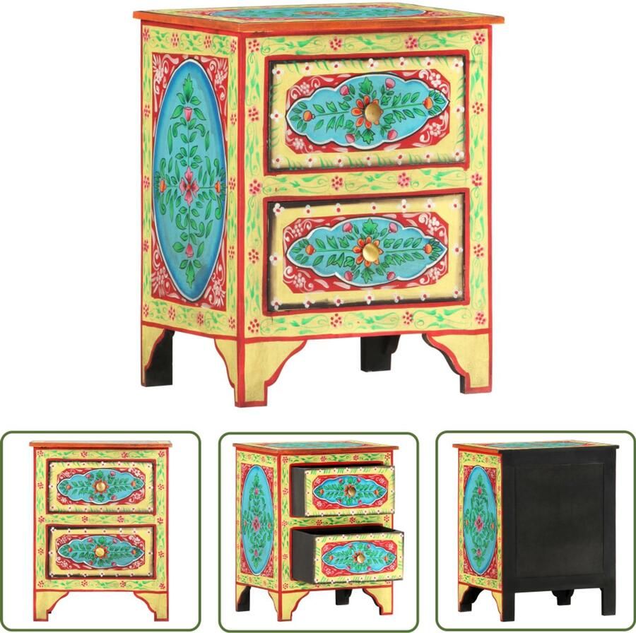 VidaXL Nachtkastje Massief Mangohout 40x30x50 cm Nachtkastje Slaapkamerinrichting Vintage Meubel Handgeschept Mangohoutmeubilair Multifunctioneel Kastje - Foto 2