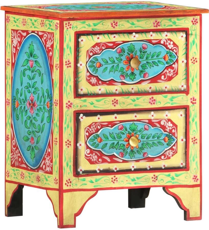 VidaXL Nachtkastje Massief Mangohout 40x30x50 cm Nachtkastje Slaapkamerinrichting Vintage Meubel Handgeschept Mangohoutmeubilair Multifunctioneel Kastje