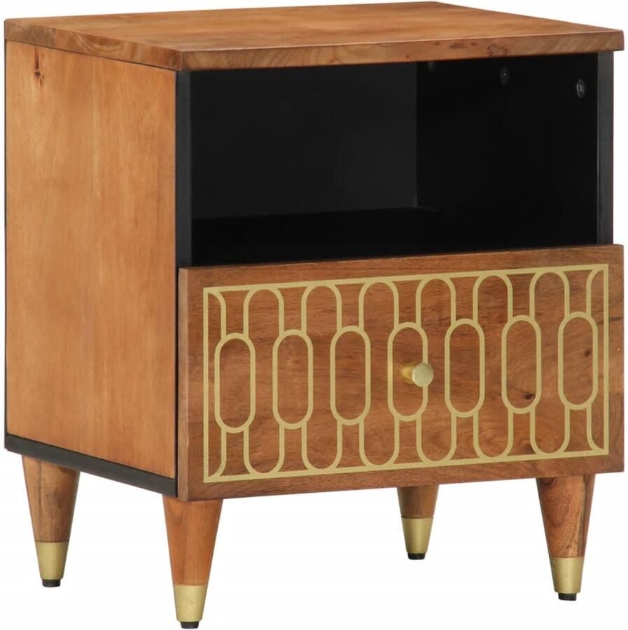 VidaXL Nachtkastje Massief Mangohout 40x33x46 cm Nachtkastje Houten Nachtkastje Mangohout Vintage Stijl Retro Meubilair
