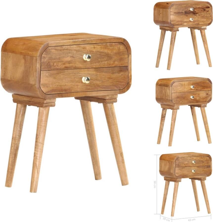 VidaXL Nachtkastje Massief Mangohout 43 x 30 x 58 cm 2 lades Kast