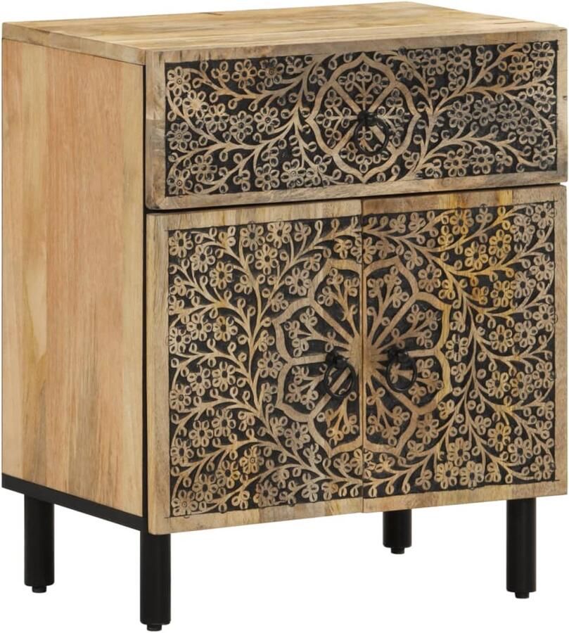 VidaXL Nachtkastje Massief Mangohout 50x33x60 cm Nachtkastje Mangohout Retro Stijl Vintage Houten Kast
