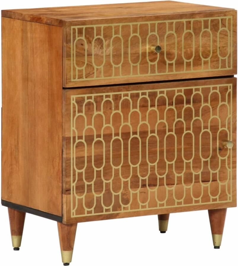 VidaXL The Living Store Retro Nachtkastje Massief Mangohout 50 x 33 x 60 cm Geschilderd Patroon