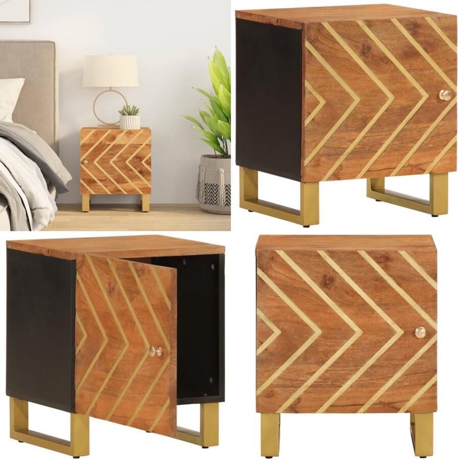 VidaXL Nachtkastje massief mangohout bruin en zwart Nachtkastje Nachtkastjes Bijzettafel Wandkastje