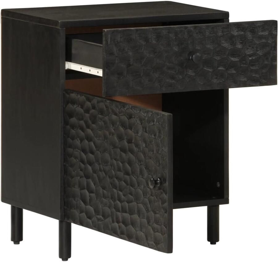 The Living Store Nachtkastje Massief Mangohout 50 x 33 x 60 cm Zwart met Stevige Poten