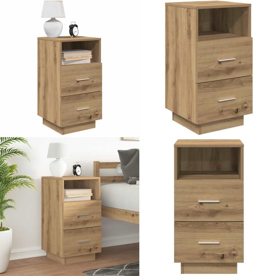 VidaXL Nachtkastje met 2 lades 36x36x68 cm artisanaal eikenkleurig Nachtkastje Nachtkastjes Bijzettafel Wandkastje