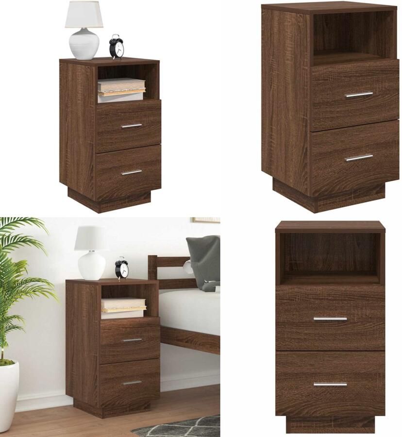 VidaXL Nachtkastje met 2 lades 36x36x68 cm bruin eikenkleur Nachtkastje Nachtkastjes Bijzettafel Wandkastje