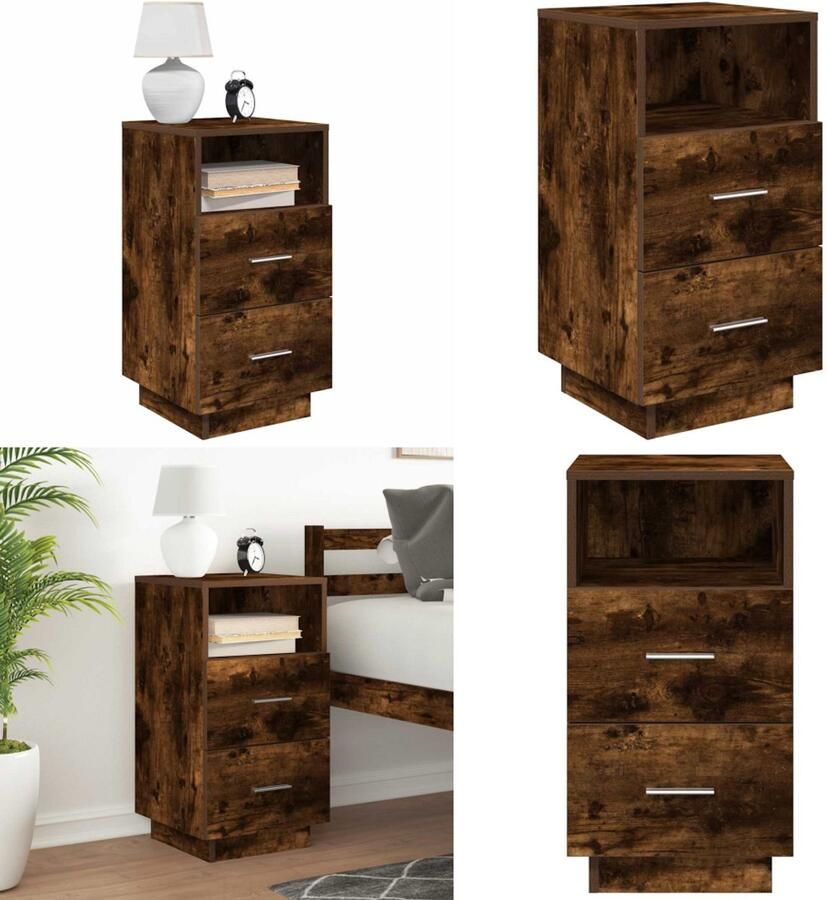 VidaXL Nachtkastje met 2 lades 36x36x68 cm gerookt eikenkleurig Nachtkastje Nachtkastjes Bijzettafel Wandkastje