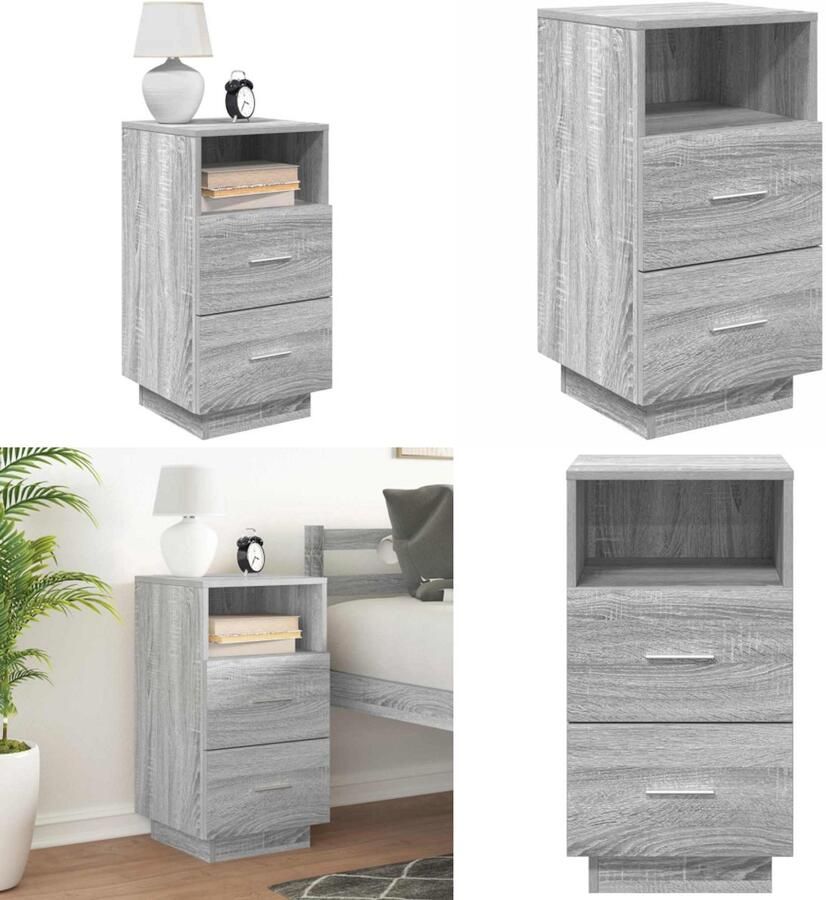 VidaXL Nachtkastje met 2 lades 36x36x68 cm grijs sonoma eikenkleurig Nachtkastje Nachtkastjes Bijzettafel Wandkastje