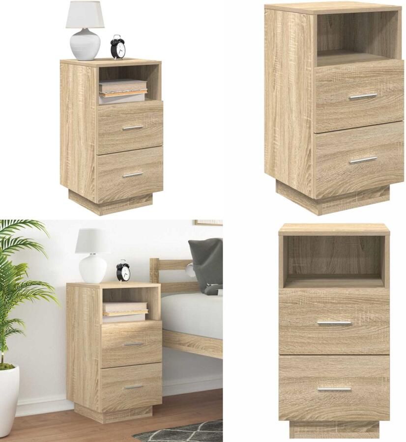 VidaXL Nachtkastje met 2 lades 36x36x68 cm sonoma eikenkleurig Nachtkastje Nachtkastjes Bijzettafel Wandkastje