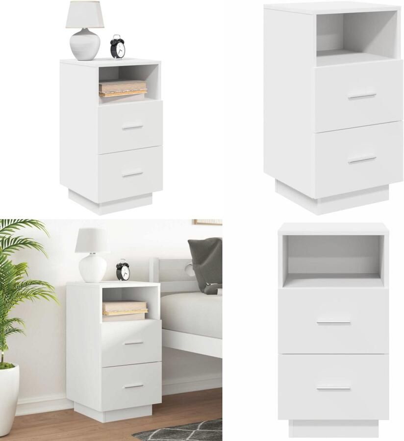 VidaXL Nachtkastje met 2 lades 36x36x68 cm wit Nachtkastje Nachtkastjes Bijzettafel Wandkastje