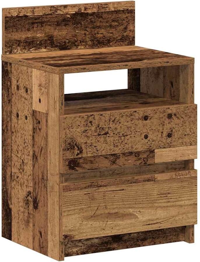 VidaXL Nachtkastje met 2 lades 40x33x60 cm oud houtkleurig