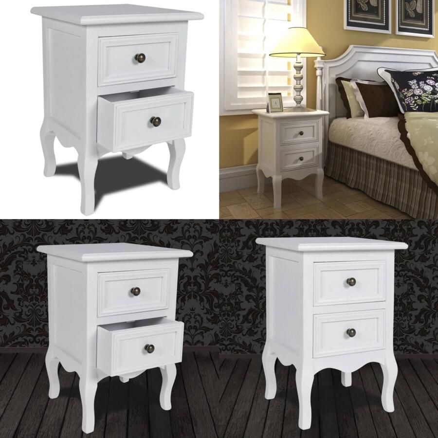 VidaXL Nachtkastje met 2 lades MDF wit Nachtkast Nachtkasten Nacht Kast Nacht Kasten