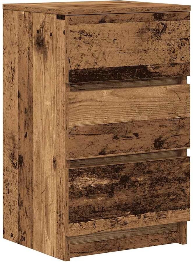 VidaXL Nachtkastje met 3 lades 39x35x65 cm oud hout