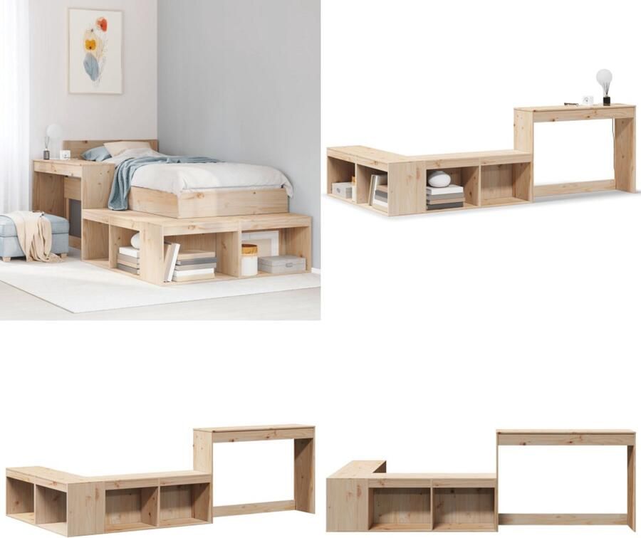 VidaXL Nachtkastje met bureau 222x107x75 cm massief grenenhout Nachtkastje Met Bureau Nachtkastjes Met Bureaus Bijzettafel Wandkastje