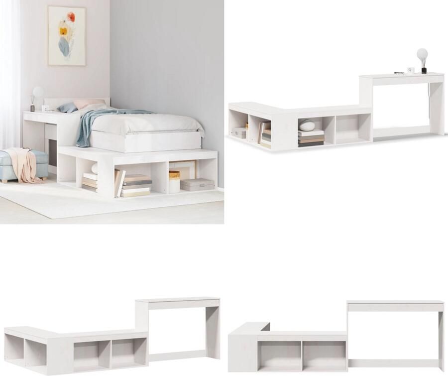 VidaXL Nachtkastje met bureau 222x107x75 cm massief grenenhout wit Nachtkastje Met Bureau Nachtkastjes Met Bureaus Bijzettafel Wandkastje