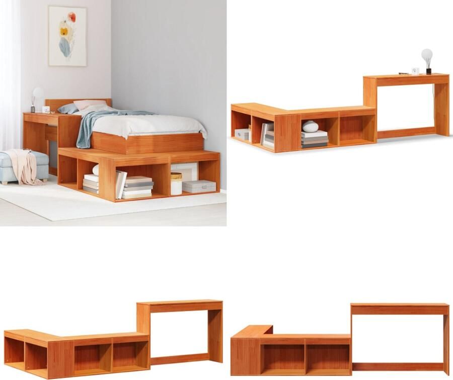 VidaXL Nachtkastje met bureau 222x122x75 cm grenenhout wasbruin Nachtkastje Met Bureau Nachtkastjes Met Bureaus Bijzettafel Wandkastje