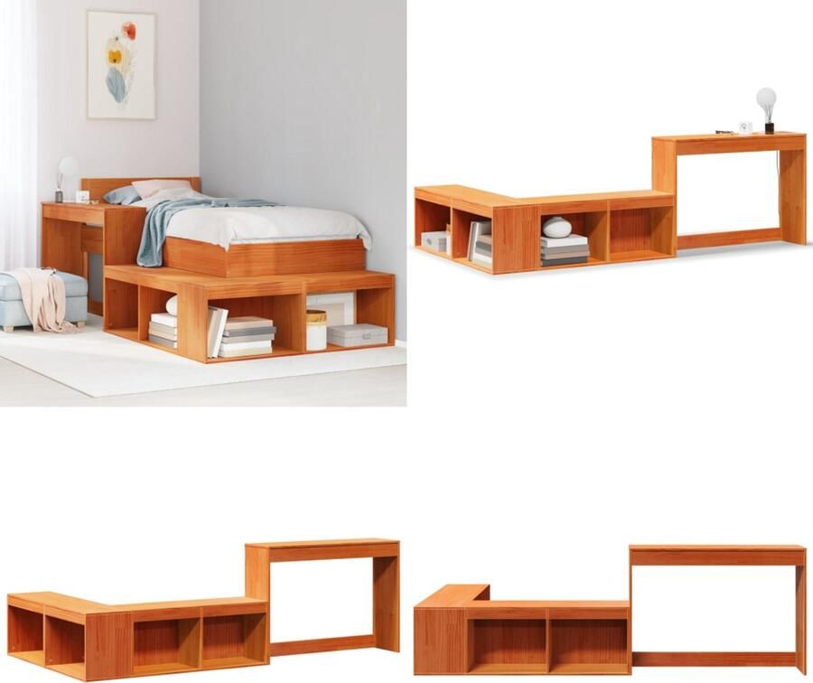 VidaXL Nachtkastje met bureau 232x112x75 cm grenenhout wasbruin Nachtkastje Met Bureau Nachtkastjes Met Bureaus Bijzettafel Wandkastje