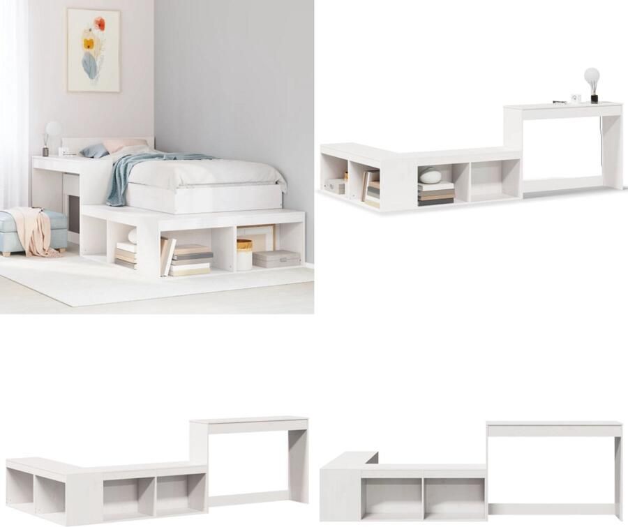 VidaXL Nachtkastje met bureau 232x112x75 cm massief grenenhout wit Nachtkastje Met Bureau Nachtkastjes Met Bureaus Bijzettafel Wandkastje