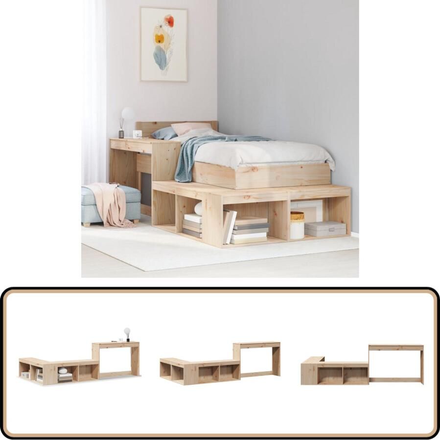 VidaXL Nachtkastje met Bureau L-vormig Grenenhout Nachtkastje Met Bureau Nachtkastjes Met Bureaus Bijzettafel Wandkastje