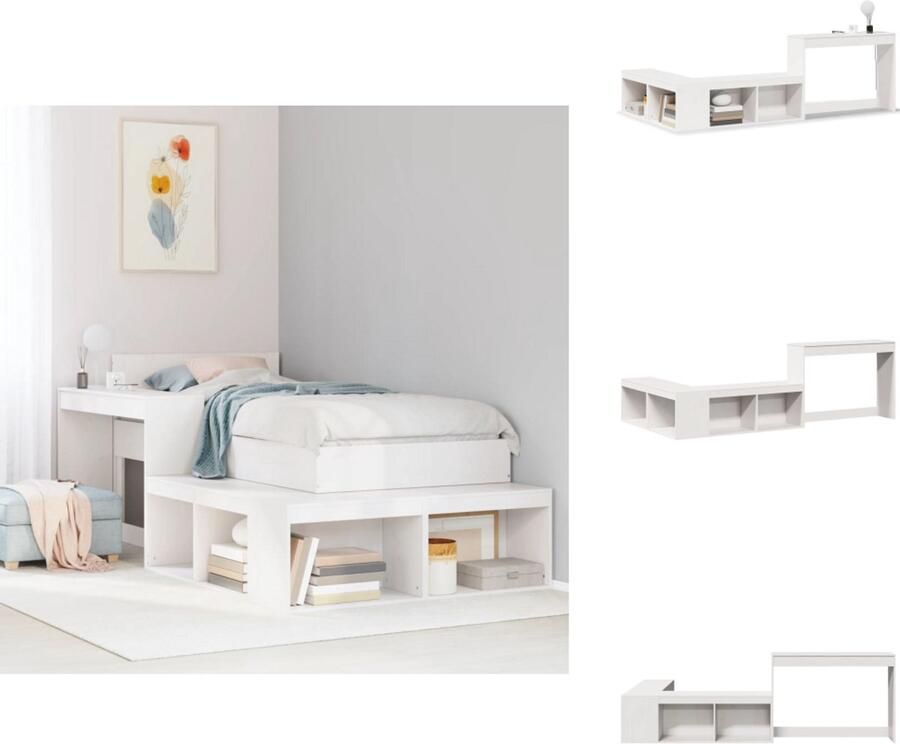 VidaXL Nachtkastje Met Bureau Nachtkastjes Met Bureaus Bijzettafel Wandkastje Nachtkastje met bureau 232x112x75 cm massief grenenhout wit