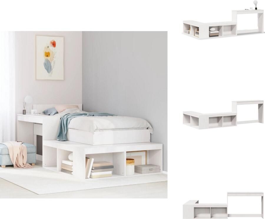 VidaXL Nachtkastje Met Bureau Nachtkastjes Met Bureaus Bijzettafel Wandkastje Nachtkastje met bureau 222x107x75 cm massief grenenhout wit