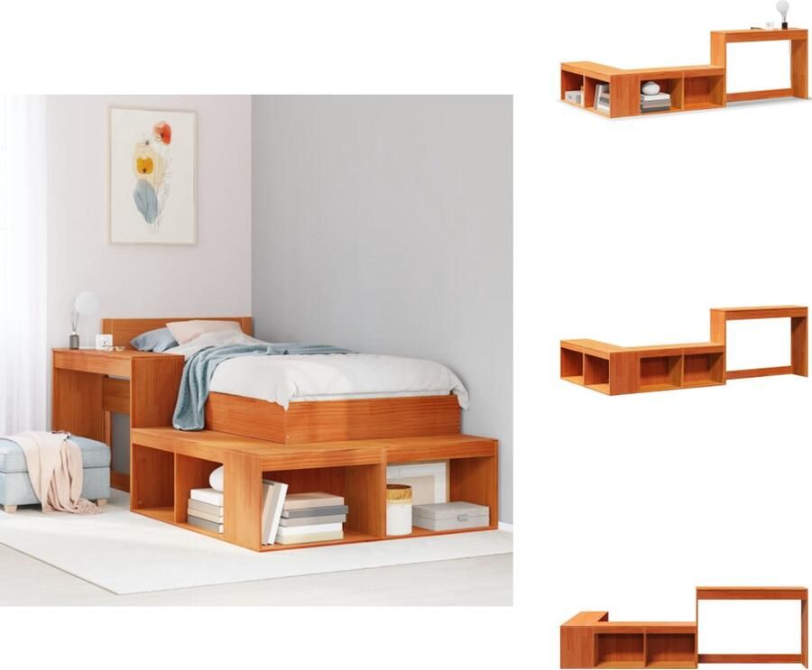 VidaXL Nachtkastje Met Bureau Nachtkastjes Met Bureaus Bijzettafel Wandkastje Nachtkastje met bureau 222x122x75 cm grenenhout wasbruin