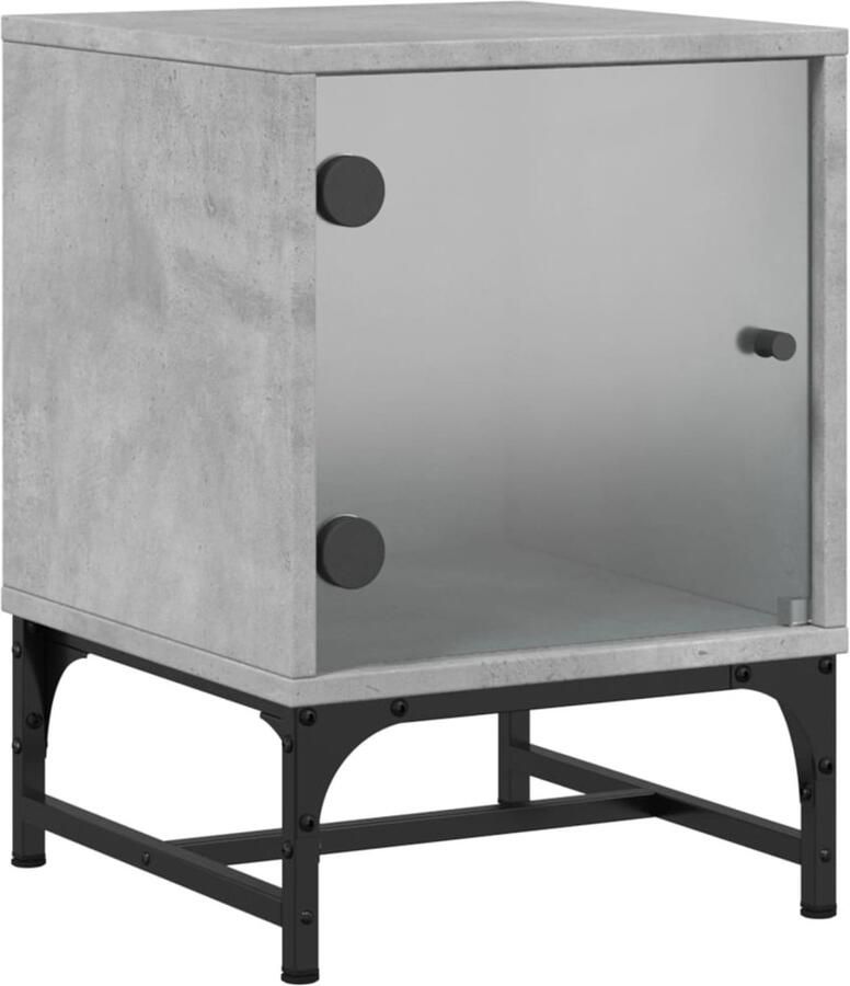 The Living Store Nachtkastje met glazen deur 35x37x50 cm betongrijs Nachtkastje Betonnen Kast Houten Kast Slaapkamer Meubel Side Table - Foto 2