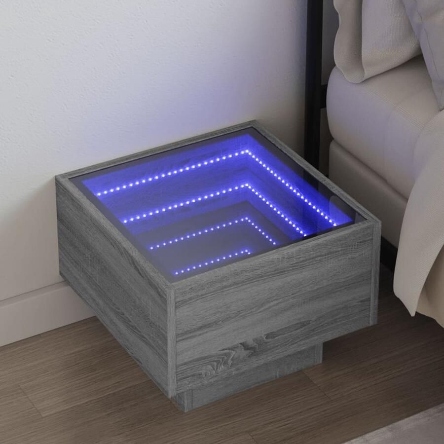 VidaXL Nachtkastje met Infinity LED 40x40x30 cm grijs sonoma eiken