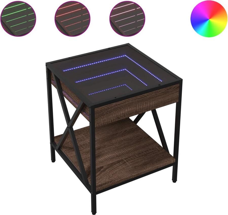 VidaXL Nachtkastje met Infinity LED 40x40x49 cm bruin eikenkleurig