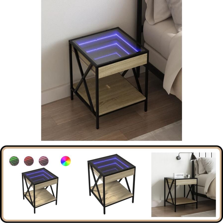 VidaXL Nachtkastje met Infinity LED 40x40x49 cm sonoma eikenkleurig