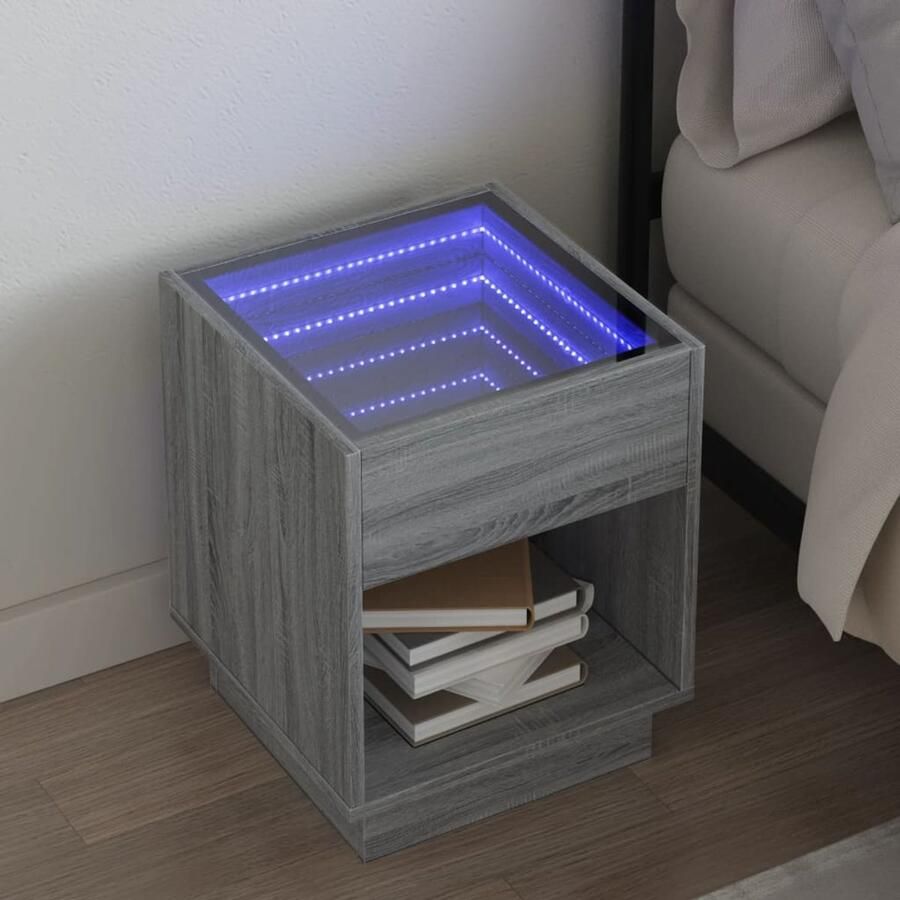 VidaXL Nachtkastje met Infinity LED 40x40x50 cm grijs sonoma eiken