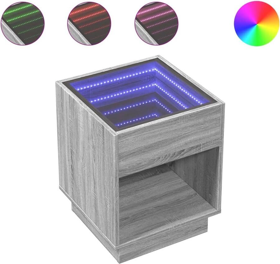 VidaXL Nachtkastje met Infinity LED 40x40x50 cm grijs sonoma eiken