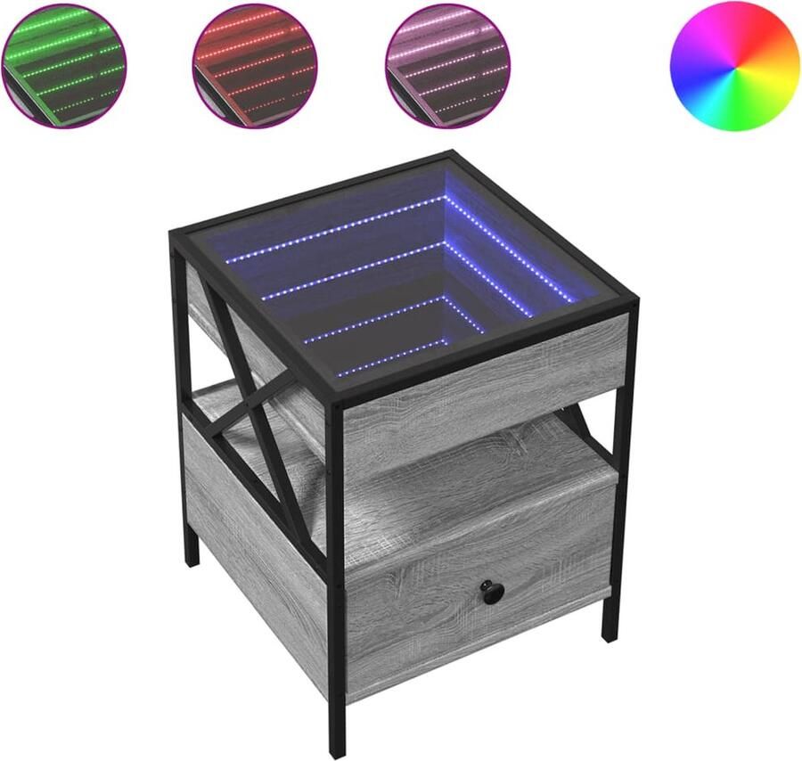 VidaXL Nachtkastje met Infinity LED 40x40x51 cm grijs sonoma eiken