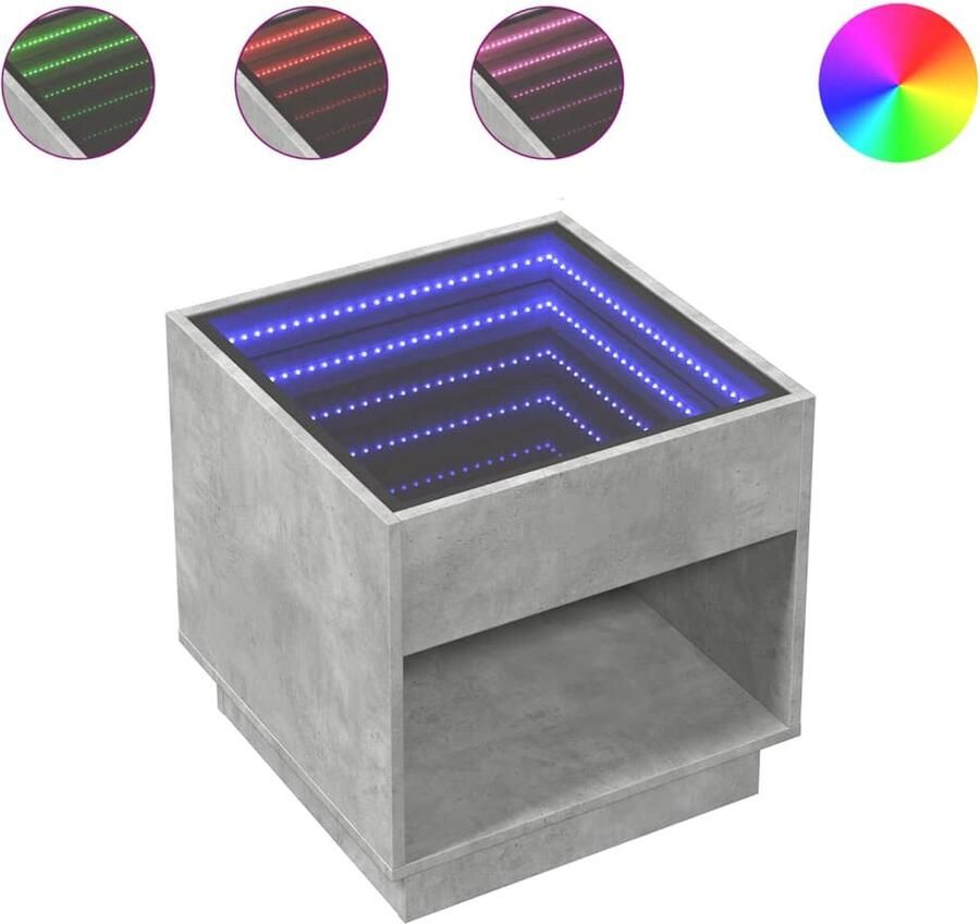 VidaXL Nachtkastje met Infinity LED 50x50x50 cm betongrijs