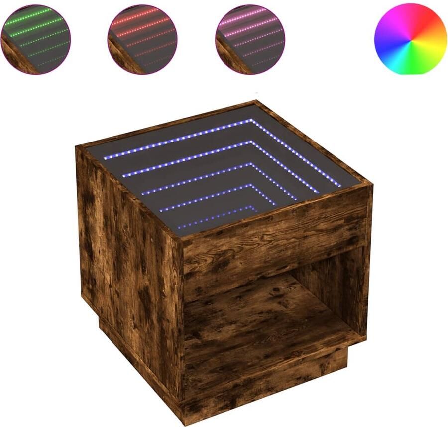 VidaXL Nachtkastje met Infinity LED 50x50x50 cm gerookt eikenkleurig