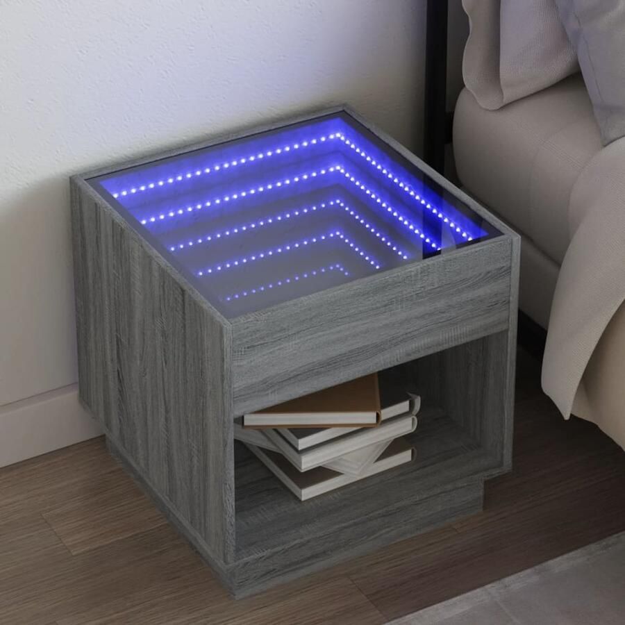 VidaXL Nachtkastje met Infinity LED 50x50x50 cm grijs sonoma eiken