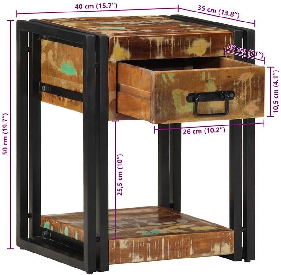 VidaXL Nachttafels Set van 2 Meerkleurig Massief gerecycled hout IJzer