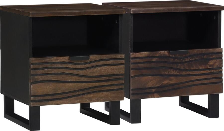 VidaXL set van 2 nachtkastjes 40 x 33 x 46 cm massief mango hout