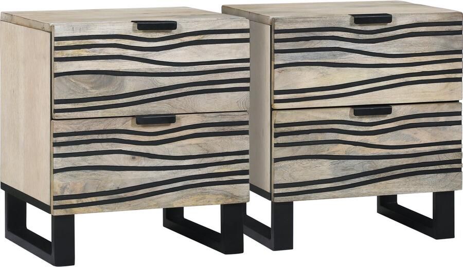 VidaXL Nachtkastje met lade 2 pcs Wit en zwart 40 x 33 x 46 cm