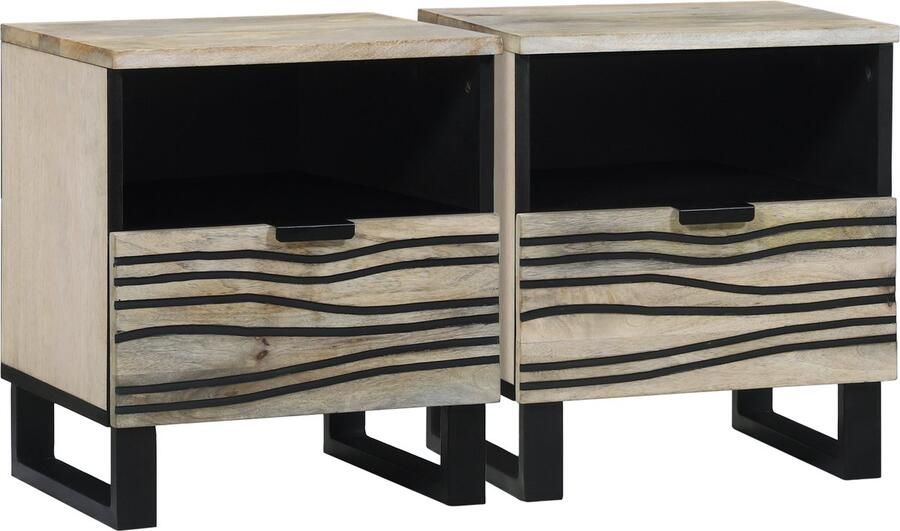 VidaXL Nachttafels met lade 2 pcs Wit en zwart 40 x 33 x 46 cm