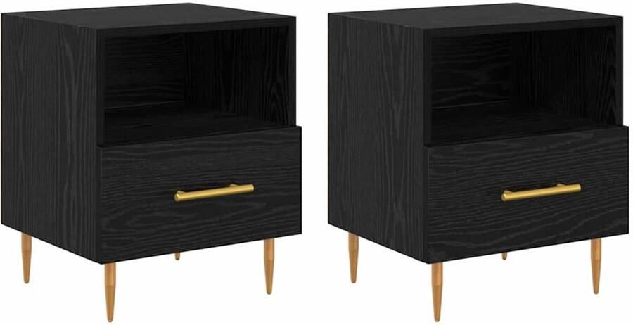 VidaXL Nachtkastje met lade 2 pcs Zwart 40 x 35 x 47.5 cm Bewerkt hout